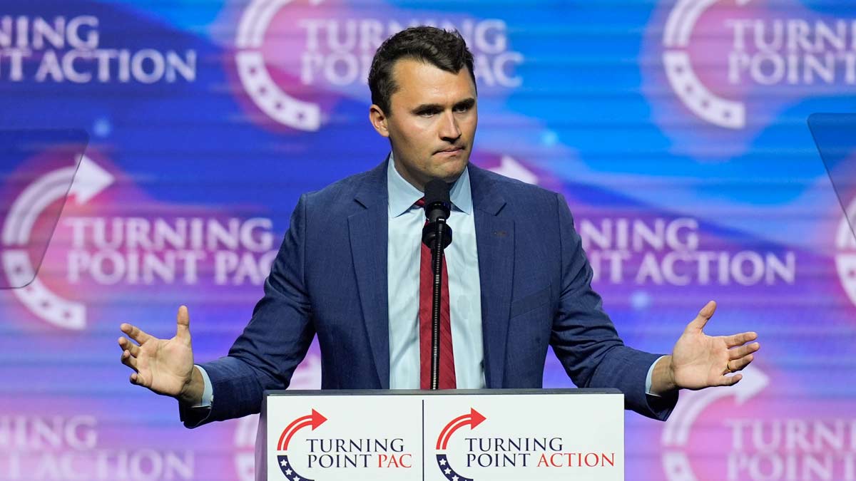 [File] Charlie Kirkspeaks during a campaign rally | AP
