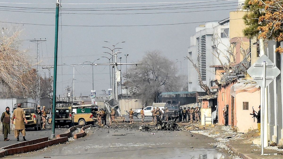 Security personnel inspect the blast site after an attack by Baloch separatists in Quetta on January 31 | AFP