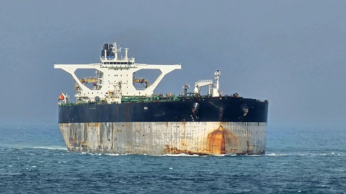 Oil tanker Marinera, formerly known as Bella 1, photographerd at sea in the Singapore Strait on March 18, 2025 | AFP