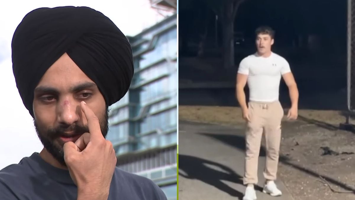 Sikh nurse Harmanpreet Singh recounting the incident (L) and one of his alleged attackers (R) | YouTube/9News Australia