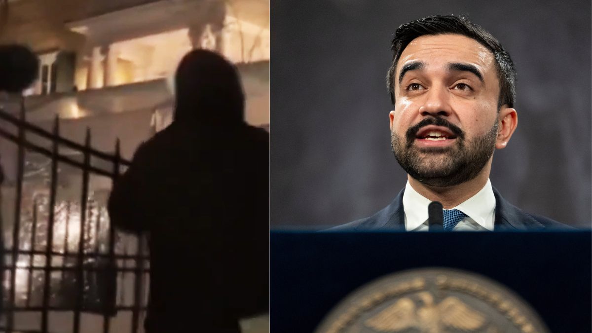 (L) Protesters outside Zohran Mamdani's official residence, (R) NYC Mayor Zohran Mamdani | X, AP