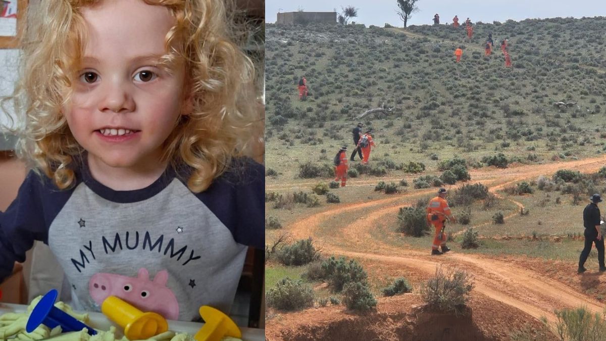 (L) Four-year-old Gus Lamont, (R) Team searching for the missing boy near the Oak Park sheep station in Yunta | X