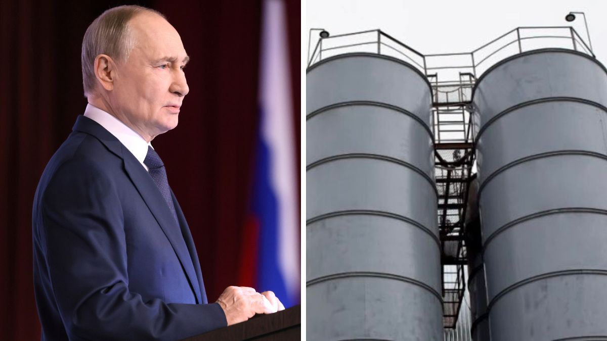Russian President Vladimir Putin. (Right) A refinery in Russia | X 