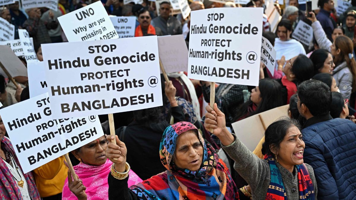 (File) Protesters condemn alleged atrocities against Bangladesh's Hindu minority community | AFP
