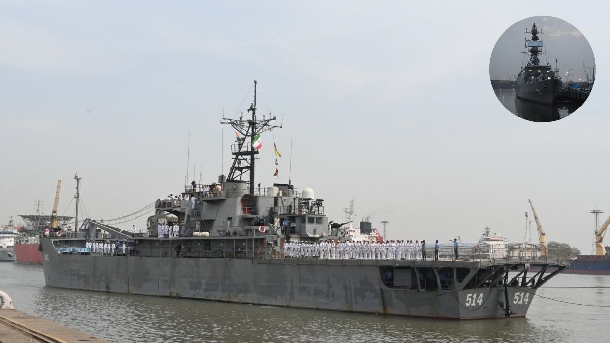 The Iranian naval vessel 'IRIS Lavan'; (inset) The Moudge-class Iranian frigate 'IRIS Dena' which was torpedoed by the US on March 4 | X/@IN_WNC, @IN_HQENC