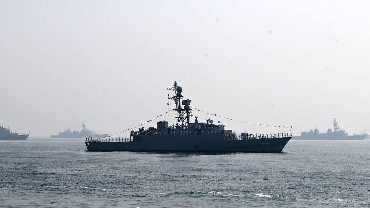 Iranian warship IRIS Dena is seen in the Bay of Bengal during International Fleet Review held at Visakhapatnam on February 18 | AP