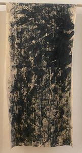 The indigo footprint canvas becomes wall art