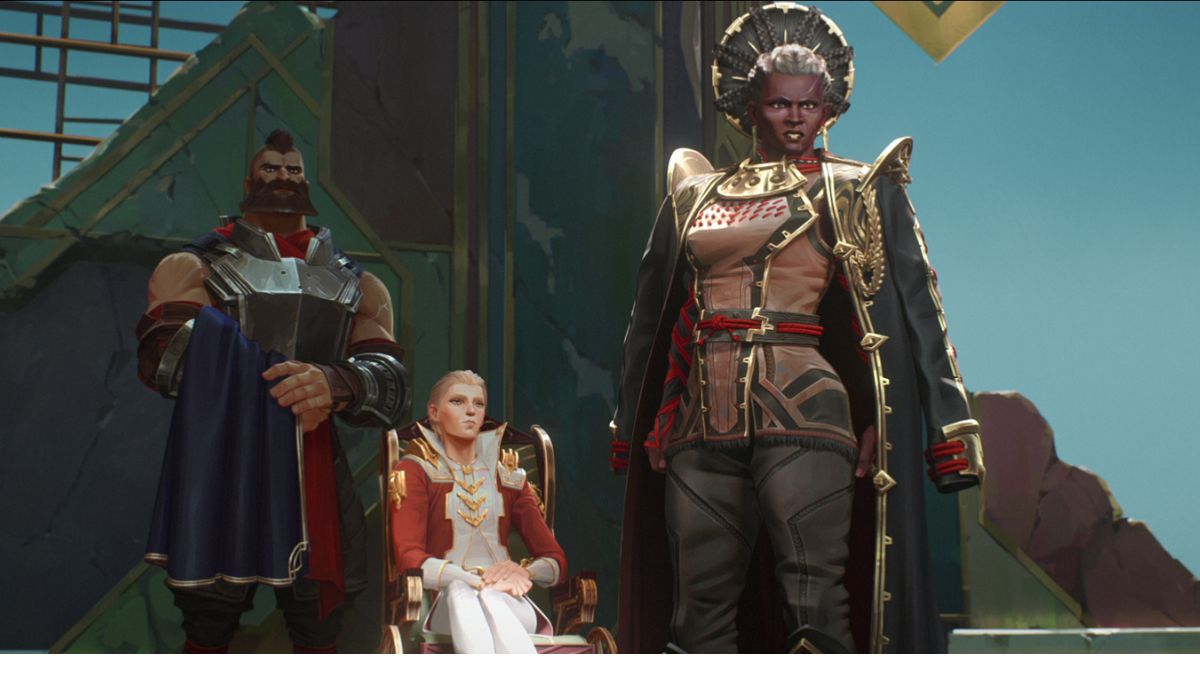 Stewart Scudamore as Rictus, Josh Keaton as Salo and Ellen Thomas as Ambessa (right) in Arcane Season 2 | NETFLIX