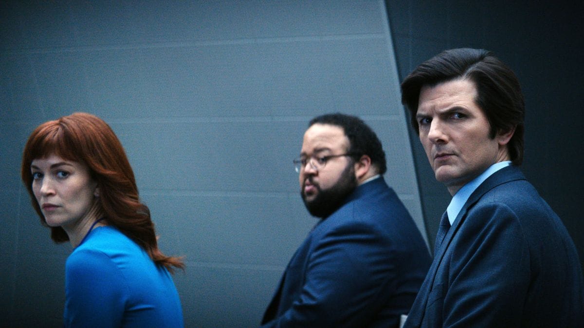 Britt Lower, Zach Cherry and Adam Scott in 'Severance' Season 2 | Apple TV+